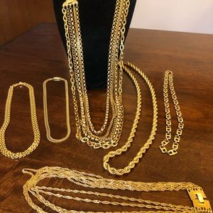 Lot of Six Gold Tone Vintage Costume Jewelry Necklaces